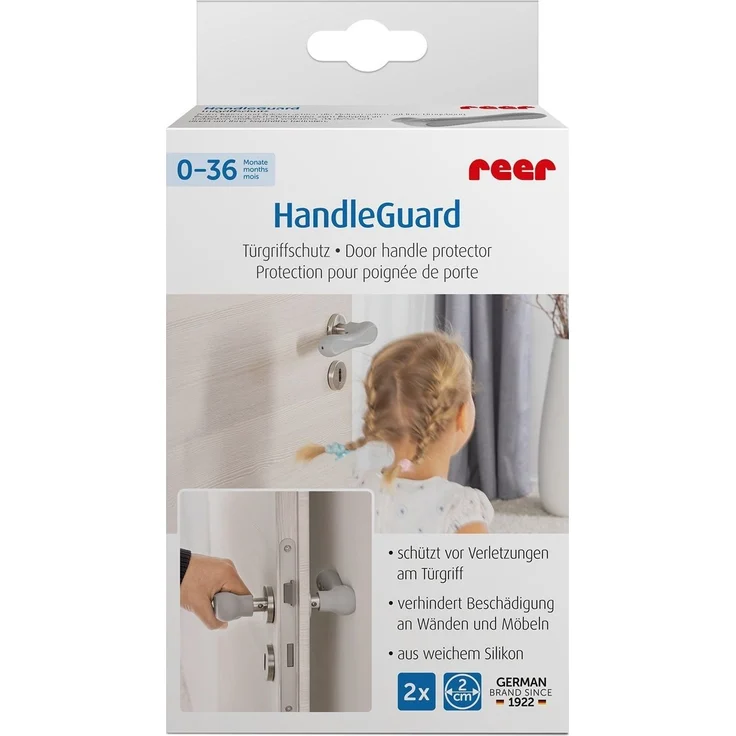 reer HandleGuard Türgriffschutz, 2er Set, Türklinkenabdeckung, Türgriff Schutz, Abdeckung, Kinder Sicherung, Grau, 70071 – Bild 14