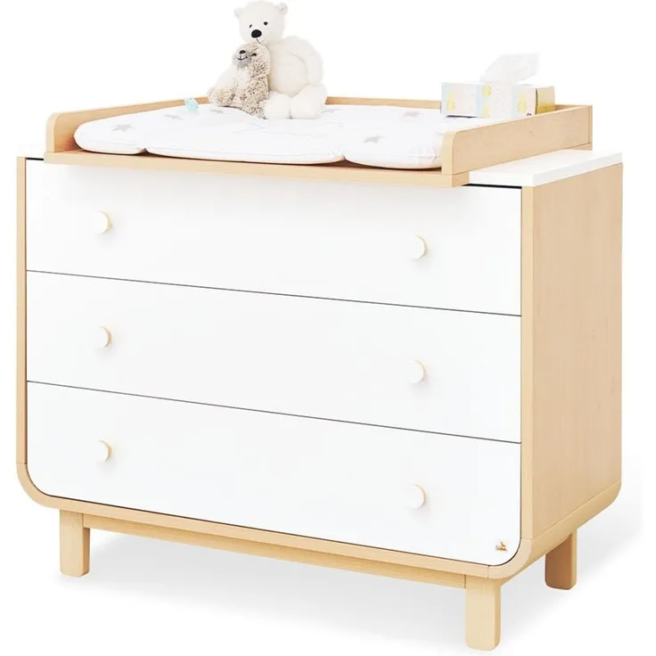 Pinolino 'Round' Wickelkommode, breit, Holz weiß/natur, 98 x 77 x 115 cm