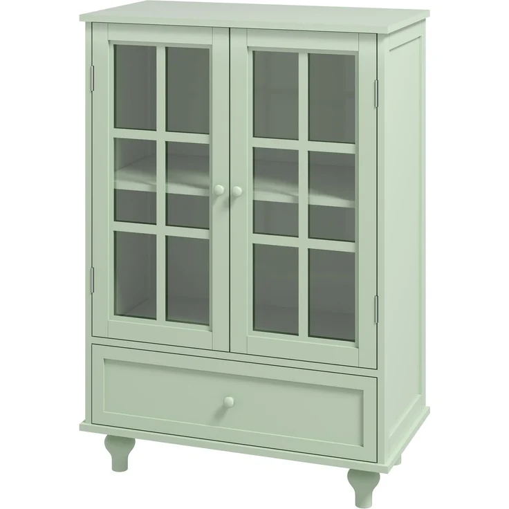 Vitrine 38 x 71 x 93 cm aus MDF mit Glastüren und Schublade in Mintgrün – Bild 6