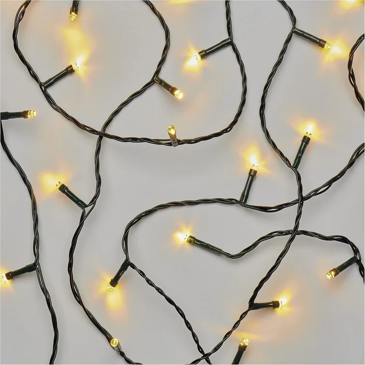 EMOS Warmweiße LED-Lichterkette 5, 6 Meter, Schwarzer Draht mit 80 LEDs, 6/18 h Timer-Funktion, Batteriebetrieben (3x AA), Leuchtdauer 10.000, IP44 für Innen und Außen, D4FW02 – Bild 1