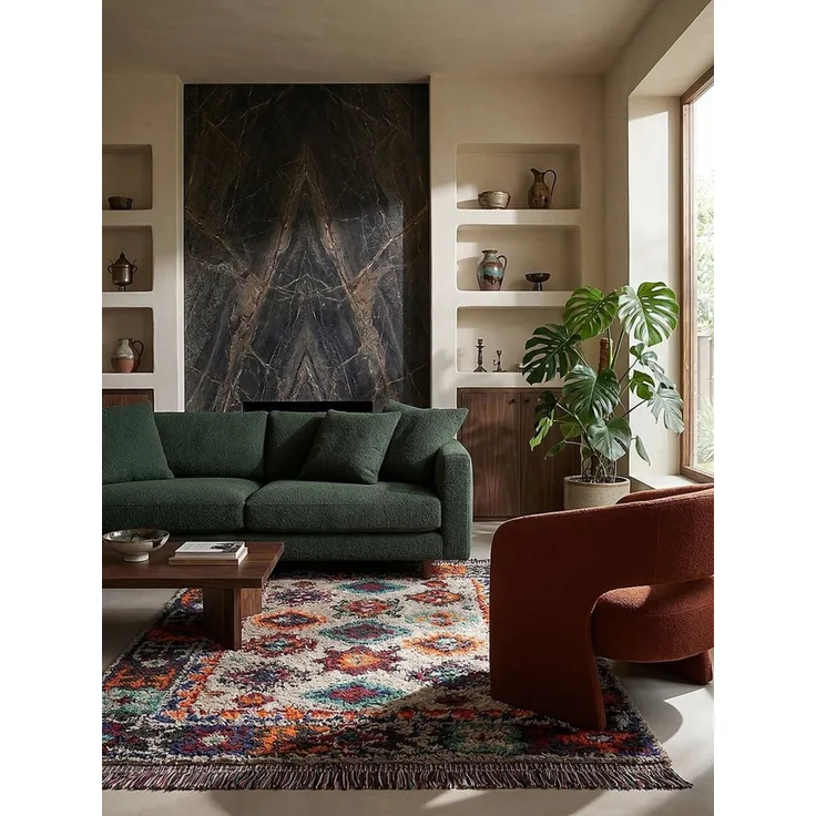 KADIMA DESIGN Teppich TAFRAUT Schlafzimmerteppich Hochflor 133x190 Multi kuschelig weich, Rechteckig, Höhe: 34 mm, Polyester recycelt, 30 mm, 2590 g/m², rutschhemmend, pflegeleicht