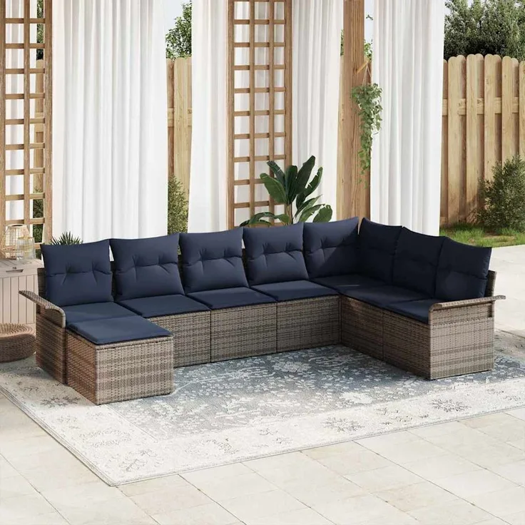 vidaXL Garten-Sofa-Set mit Kissen 8 pcs Hellgrau Poly Rattan 3354154