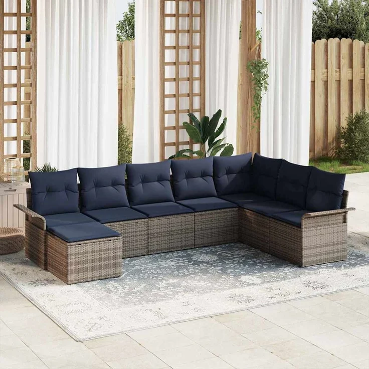 vidaXL Garten-Sofa-Set mit Kissen 8 pcs Hellgrau Poly Rattan 3354154 – Bild 1