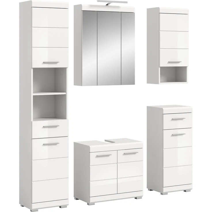 Xonox Scout Badkombination (B/H/T: 164x191x34 cm) in weiß Nachbildung und weiß Hochglanz tiefzieh – Bild 1