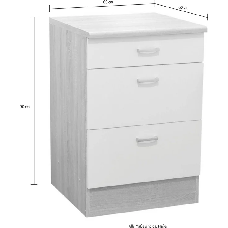 Unterschrank >Ailina< in Sonoma-Eiche / weiß, Holzwerkstoff - 60x90x60cm (BxHxT) – Bild 5