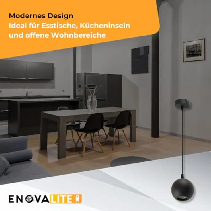 ENOVALITE Pendelleuchte GLOBE Schwarz, 1-flammige Deckenlampe mit GU10 Fassung, Ø100mm, 100cm Pendellänge – Bild 6