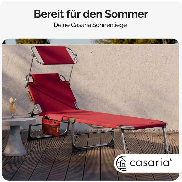 CASARIA® Alu Sonnenliege Klappbar Wetterfest Gartenliege mit Dach Liegestuhl Rot – Bild 8