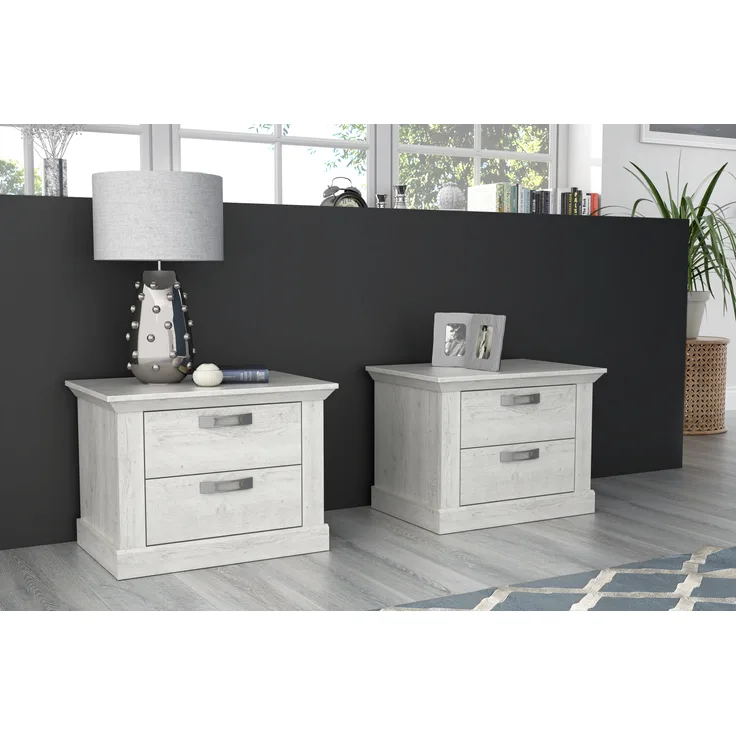 2er Set Nachtkommoden KASHMIR Pinie weiß