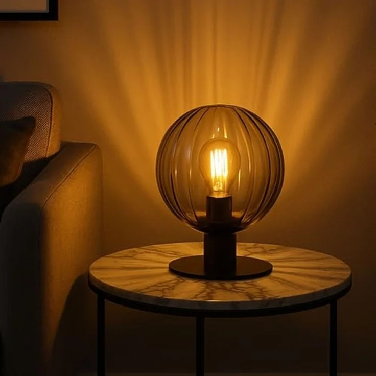 LED Tischleuchte, Metall, Schwarz-matt, Glas Rauchfarbe, D 23 cm – Bild 2