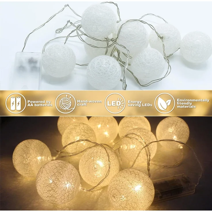 ABC LED-Lichterkette mit Baumwollkugeln, 2er-Pack, batteriebetrieben, 3 m – Bild 2