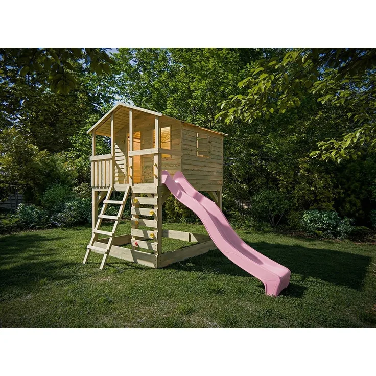 Belladoor Spielturm Belladoor Stelzenhaus, Kiefer Holz mit Rutsche und Sandkasten, Braun/Grün, für Kinder ab 3 Jahren