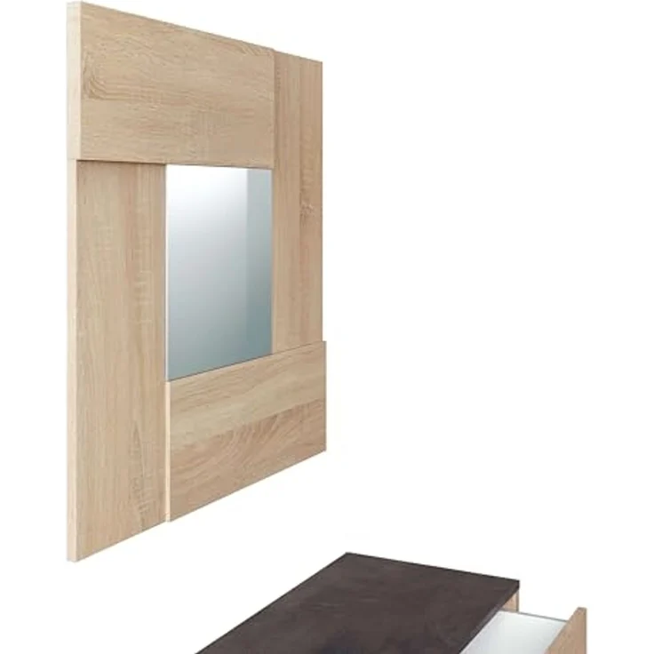 Habitdesign Konsolentisch mit Schublade und Spiegel – Flurablage in kanadischer Eiche und Rost für Eingangsbereich oder Schlafzimmer, modernes Design, Maße: 92 x 79 x 33 cm (B x H x T), Modell Oxys – Bild 5
