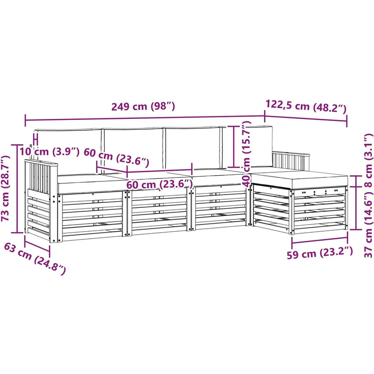 vidaXL Outdoor-Sofagarnitur 5 stk. 5-Sitzer Natur und Beige 3374643 – Bild 8