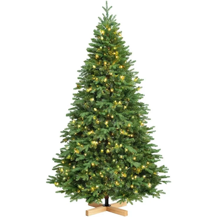 Sinaopus Künstlicher Weihnachtsbaum 180 cm Tannenform, PE+PVC, 300 LEDs, Holzständer, 8 Lichtmodi, Naturnahe Tannenform, 3D-PE-Zweige, PVC-Fülle, Holzständer, dicht, 300 LEDs, 8 Lichtmodi, 3D-PE-Zweige, vormontierte Äste, formbar – Bild 1