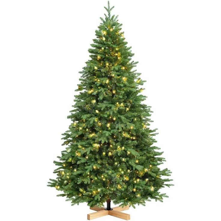 Sinaopus Künstlicher Weihnachtsbaum 180 cm Tannenform, PE+PVC, 300 LEDs, Holzständer, 8 Lichtmodi, Naturnahe Tannenform, 3D-PE-Zweige, PVC-Fülle, Holzständer, dicht, 300 LEDs, 8 Lichtmodi, 3D-PE-Zweige, vormontierte Äste, formbar