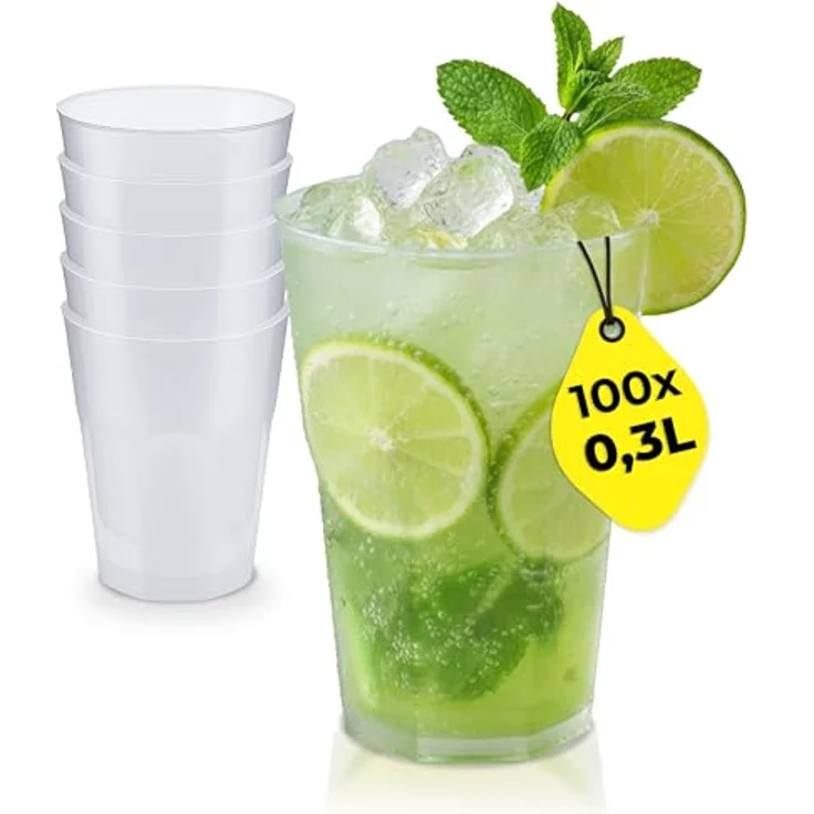 Silverkitchen 100x Cocktail Plastikbecher 0,3 L – Stapelbare Mehrweg Partybecher - Spülmaschinenfeste Hartplastik Becher für Events, Partys & Gastro – Bild 2