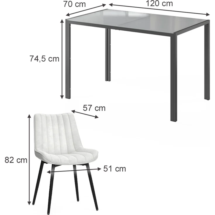 Esstisch Set Grand Grau 120 x 70 cm mit 4 Stühlen (Beige) Vicco – Bild 2