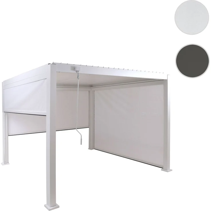 Pergola HWC-P65 mit 3x Seitenwand, Rollo Terrassenüberdachung Garten Lamellenpavillon, 10cm-Alu-Gestell 3x3m ~ weiß – Bild 10