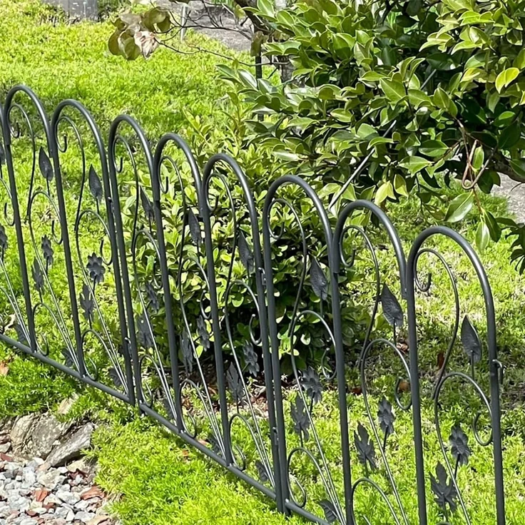 UNHO 5 Stück Beetzaun Metall Gartenzaun Eisen Beeteinfassung Beetumrandung 60x62 cm Schmuckzaun verzinkt Teichzaun Gitterzaun Gehege Zaunset Schwarz – Bild 5