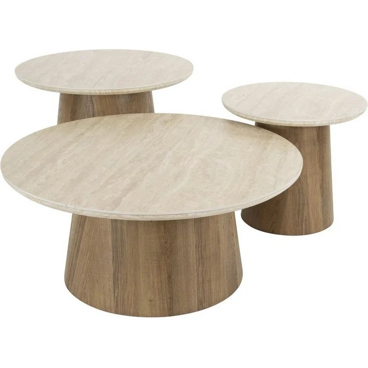 Feeling4Home Couchtisch 3er-Set Couchtisch Joradis - Keramik in Travertin-Optik, Rund, Luxuriöse Keramikplatte in Travertin-Optik, Schweizer Kante – Bild 5