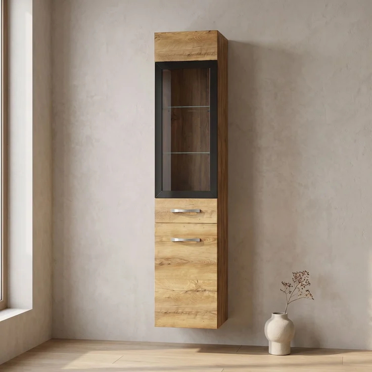 Badezimmer Schrank Rio 131 cm Braun Eiche – Regal Schrank Hochschrank Schrank Möbel Badschrank – Bild 2