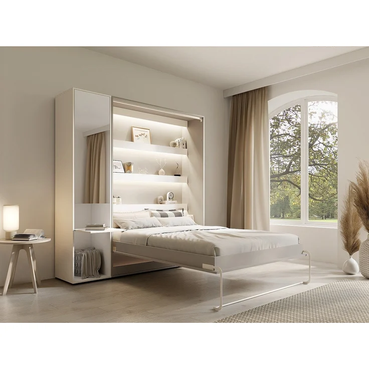 Vente-unique - RAPILI - Schrankbett - Metall - Beige, Weiß - 229 x 239.2 x 225.2 cm – Bild 2