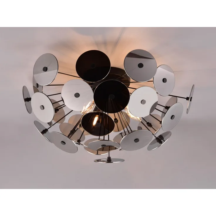 Ausgefallene Deckenleuchte DISCALGO mit Glas Lampenschirm Chrom bedampft, Ø 54cm