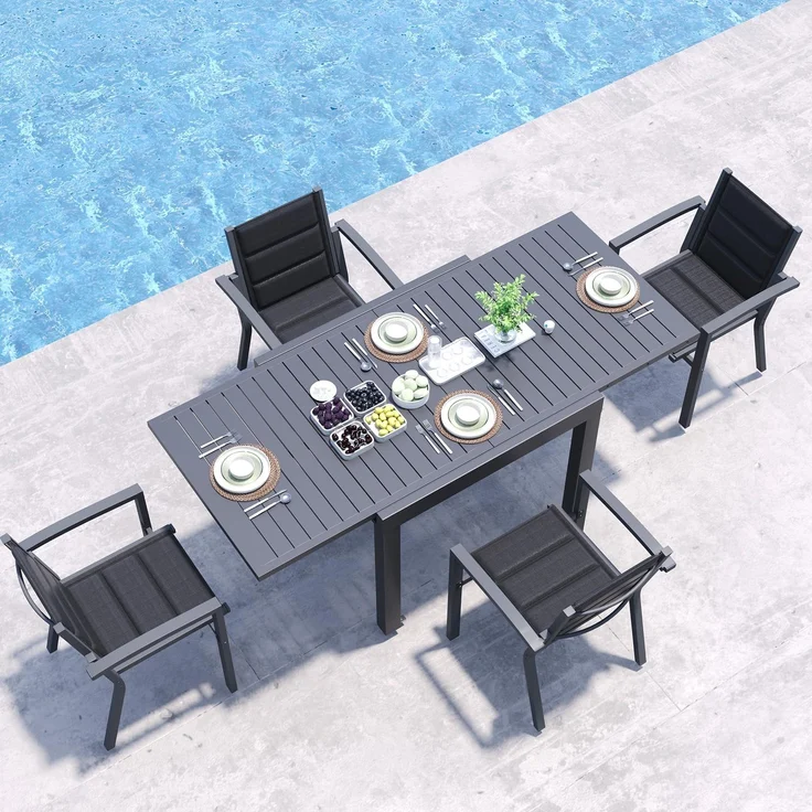 JUMMICO Garten Balkon Möbel Set Aluminium Leichtgewicht Stapelbare Stühle mit Textilpolster Stabil und Einfach Montiert,4 Personen Set