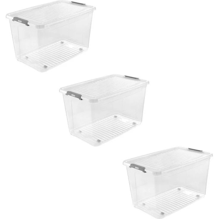 keeeper Aufbewahrungsbox Clipbox Leo (Set 3 St) 56 L, 59 x 38 x 35,5 cm (Set, 3 St), Schanierclips, Doppelöffnung, 90° drehbare Räder, fixierbarer Deckel – Bild 5