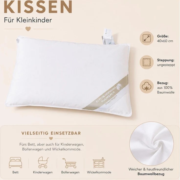 Betten Hofmann Kinder Daunenkissen 40x60 cm medium 100 g ungesteppt 100% Daunen – Bild 4