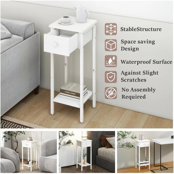 Schmaler Nachttisch mit Schublade, Beistelltisch 25x25x71 cm – Bild 4