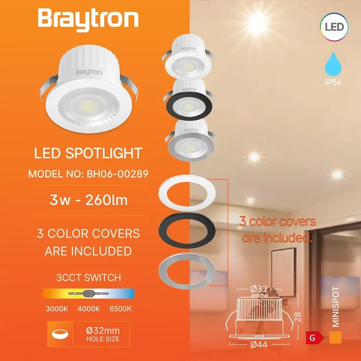 Braytron LED Minispot 3W Minileuchte, Klein, Einbauspot Einbaustrahler, Badezimmer, Wohnzimmer, inkl – Bild 3