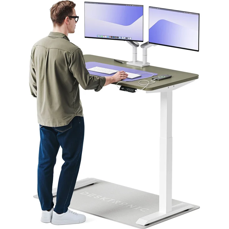 Desktronic HomeOne Elektrisch höhenverstellbarer Schreibtisch 120x60cm Weiß/Grün mit Memory-Funktion, Anti-Kollisions Technologie, USB-A und USB-C-Ladeanschlüssen – Bild 1