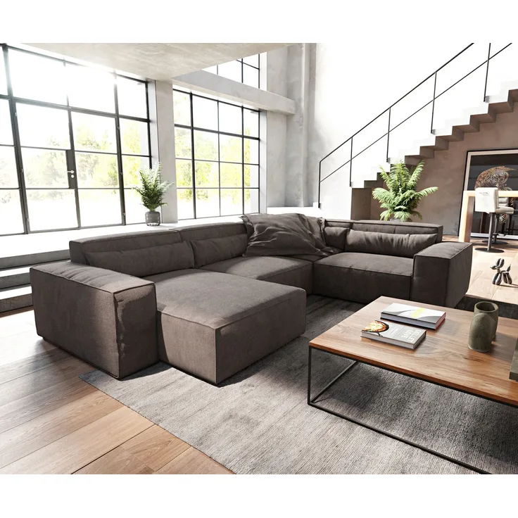 Wohnlandschaft Sirpio 300x210 cm Mikrofaser Khakibraun Recamiere variabel