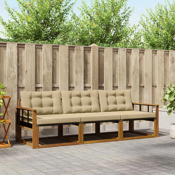 vidaXL Outdoor-Sofagarnitur 3 stk. 3-Sitzer Natur und Beige 3369152 – Bild 1