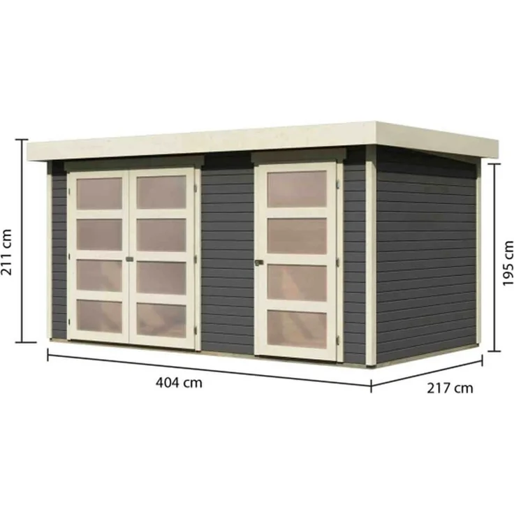 Mittelwandhaus Mühlentrup 1 - 404x217 cm, 19 mm Holz terragrau, Karibu – Bild 2