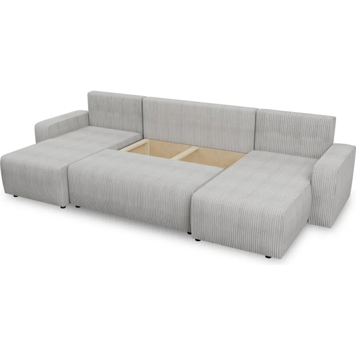 Wohnlandschaft mit Schlaffunktion Roma - U-Form Couch, Schlafsofa mit Bettkasten, Couchgranitur mit Bettfunktion, Big Sofa, Cord Stoff (Beige (Poso 100)) – Bild 4