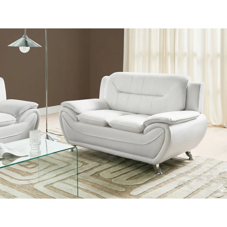 Sofa 2-Sitzer LEIRA Kunstleder Weiß – Bild 3