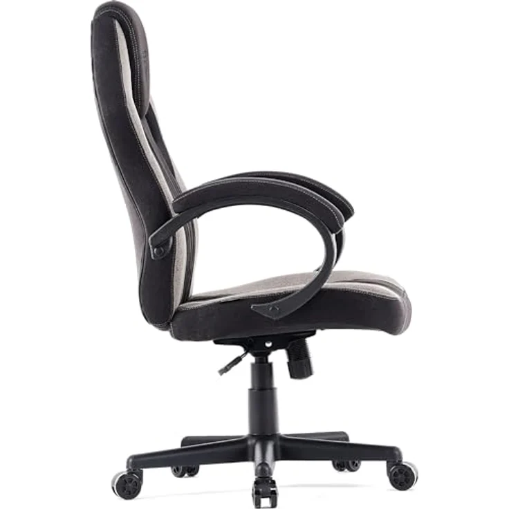 SENSE7 Gaming Stuhl Prism, ergonomischer Gaming Sessel, Gaming Chair mit Wippfunktion, Gepolsterte Armlehnen, Stoff Bürostuhl bis 120kg, PC Stuhl Schwarz-Grau – Bild 4