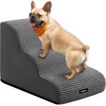 Feandrea Hundetreppe, 3 Stufen, Cord mit Querstreifen, Haustiertreppe, für Bett, Sofa, wasserdicht, rutschfest, geringe Neigung, Abnehmbarer waschbarer Bezug, Griff, schiefergrau PPS003GN01
