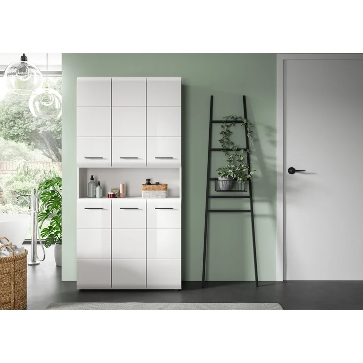 Badstandschrank (B/H/T: 90x185x30 cm) in weiß hochglanz tiefzieh – Bild 9