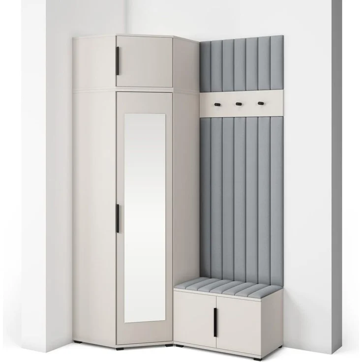 Garderoben-Set Napoli Version 22: Kleiderschrank mit Polsterpaneelen, Schuhschrank Flur und Eingangsbereich (Cashmere/Trinity 14), 189 x 40 x 140 cm – Bild 1