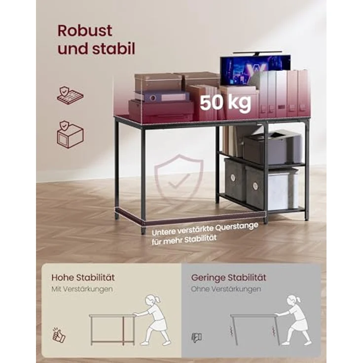 VASAGLE Eckschreibtisch in L-Form, Computertisch mit Stauraum, Bürotisch, höhenverstellbare Ablage, für Homeoffice, 110 x 80 cm, ebenholzschwarz LWD135BE01 – Bild 7
