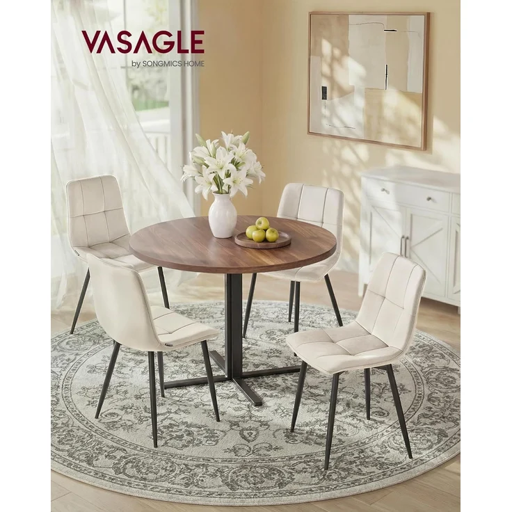 VASAGLE Küchenstühle gepolstert, Esszimmerstühle Samt, moderner Sessel mit verstellbaren Füßen, für Wohnzimmer, 4er Set, beige – Bild 2