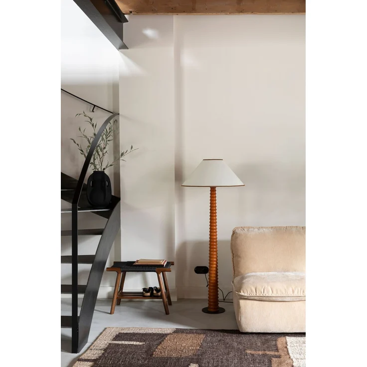 DutchBone Stehlampe Horace mit massivem Eichenholzfuß und beigem Baumwollschirm Braun 60x60x145 cm – Bild 8