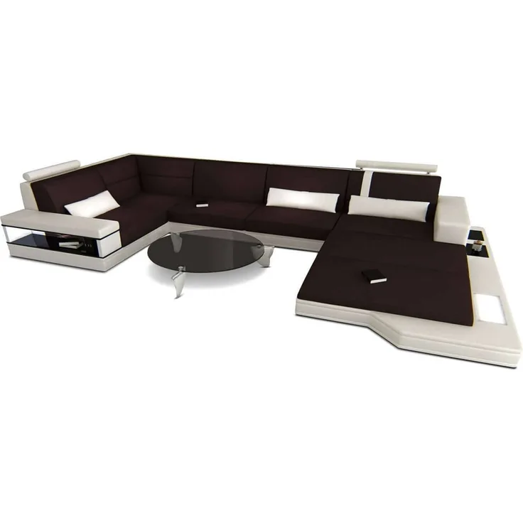 Stoff-Wohnlandschaft Messana U-Form Materialmix - Mikrofaserstoff - Mokka-Weiß - Rechts