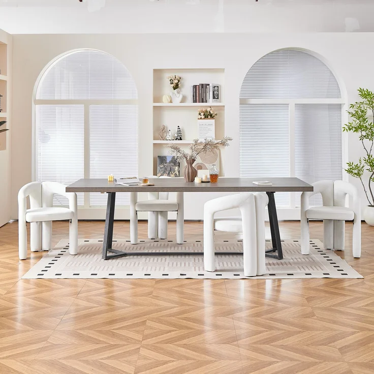 Esszimmerstuhl mit Armlehnen, Samtbezug in Beige und modernem Design, 4er-Set,H 75 x T 62 x B 52 cm – Bild 3