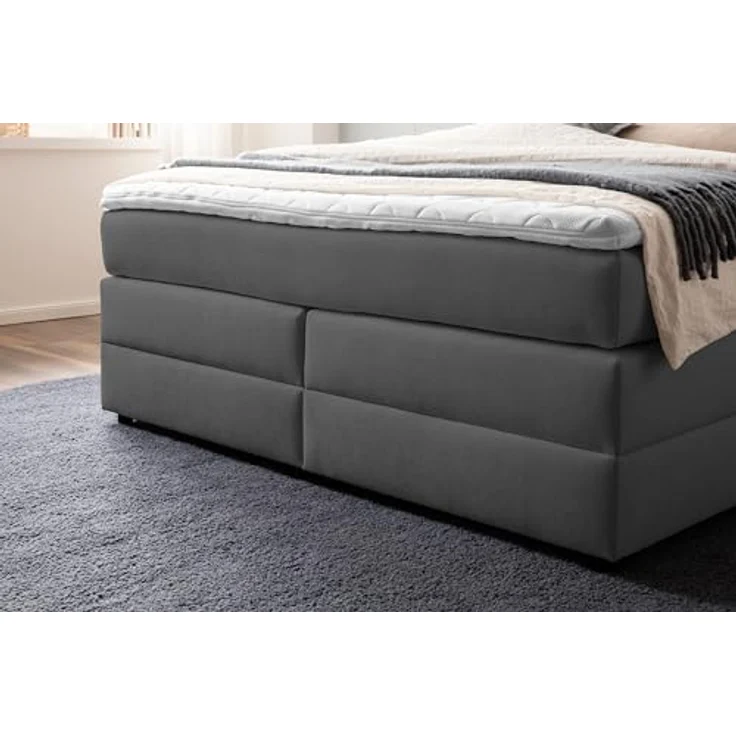 Belanoti Boxspringbett LOFT (Boxspringbett 160x200 mit Bettkasten, 7-Zonen Taschenfederkern Matratze inklusive Visco Topper), Bett 160x200 in der Farbe Anthrazit H2/H3 Polsterbett – Bild 10