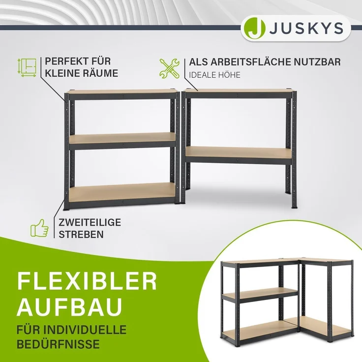 Juskys Lagerregal Basic 4er Set 180x90x40 cm – 4 Schwerlastregale mit 20 Böden – max. 3500 kg - Metall verzinkt - Regale Kellerregal Metallregal – Bild 4
