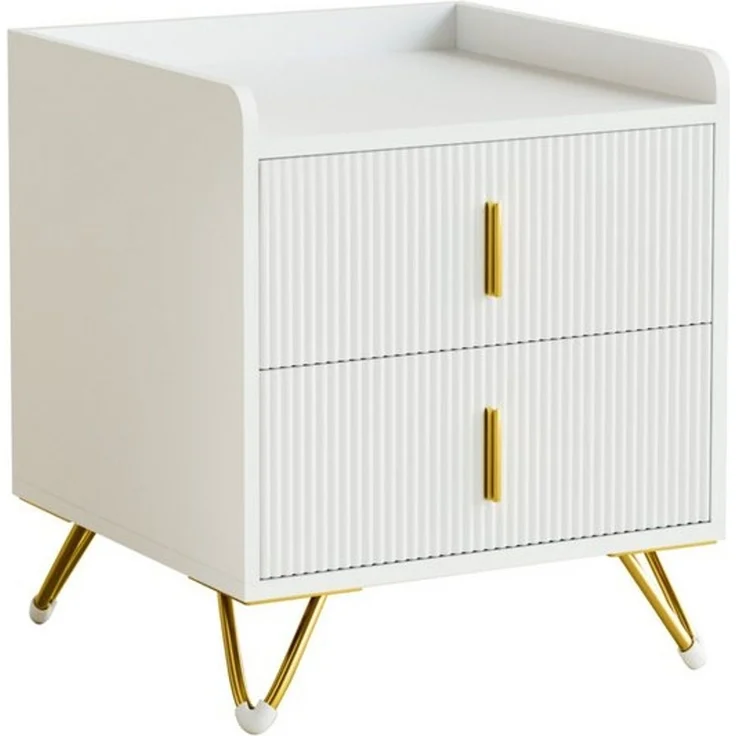 Mondeer Nachttisch Nachtkommode (1-St, 50 x 40 x 50 cm), mit 2 Schubladen, Kleiner Bettkasten in Weiß & Gold – Bild 4
